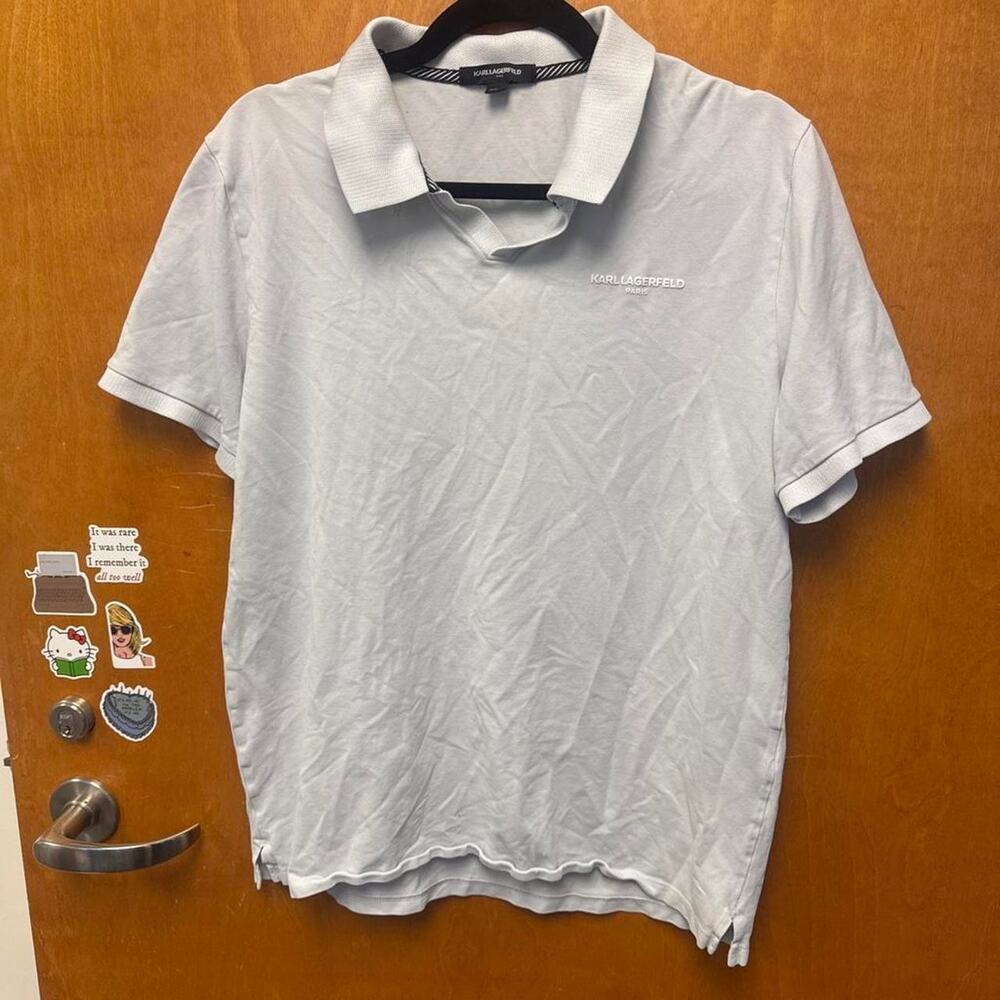 Karl Lagerfeld Paris Polo Shirt Men’s Medium Light Gray Logo Preppy
